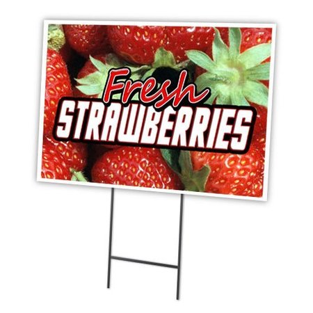 SIGNMISSION Fresh Strawberries Yard Sign & Stake outdoor plastic coroplast window, C-1216 Fresh Strawberries C-1216 Fresh Strawberries